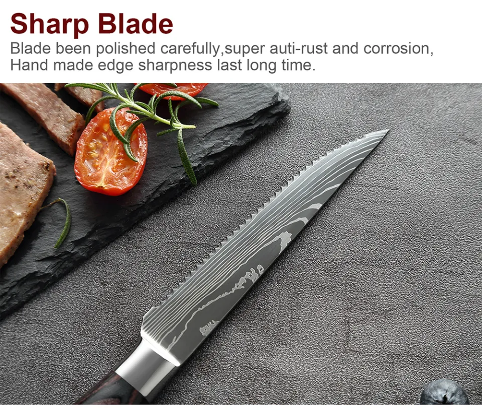 XITUO Steak Knife Set Damascus Pattern Stainless Steel Serrated Knife Beef  Cleaver Multipurpose Restaurant Cutlery Table Knife