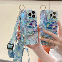 เคสโทรศัพท์แฟชั่นสำหรับ iPhone,เคสบลูเรย์ลายดอกไม้สีม่วงสำหรับ iPhone 7 8 7 Plus 8 Plus X XS XR XS Max 11 11 Pro Max 12 12 Pro 12 Pro Max 13 13 Pro 13 Pro Max ปลอกพร้อมสายคล้อง