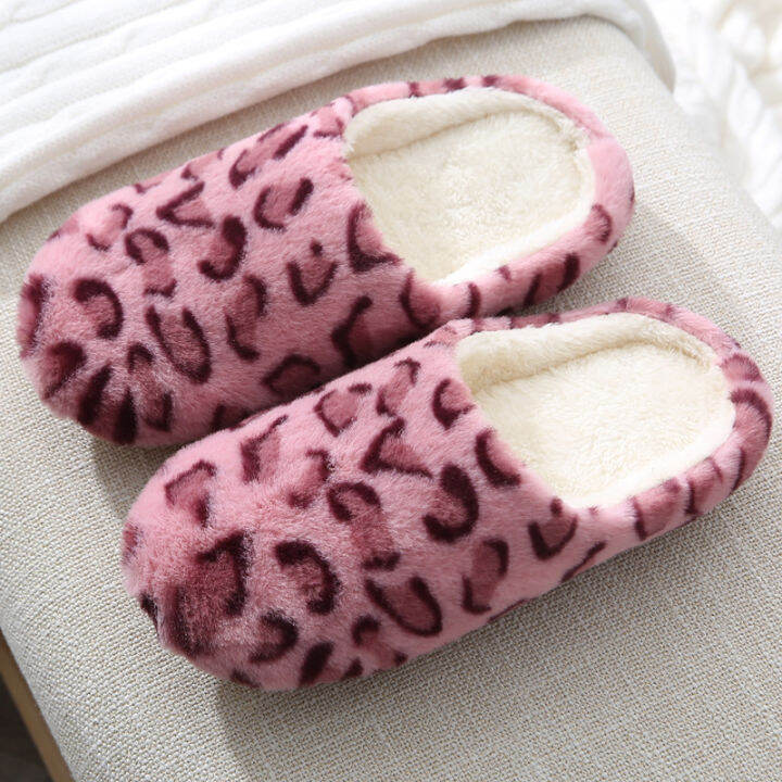 wakuwaku-round-head-faux-fur-womens-leopard-print-plush-mute-household-indoor-soft-soled-slippers