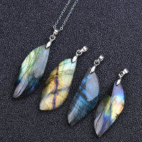 100 Natural Labradorite Original Stone Pendant Leaf Shape Polished Healing Energy Stone Increase charm Unisex Jewelry DIY Gift