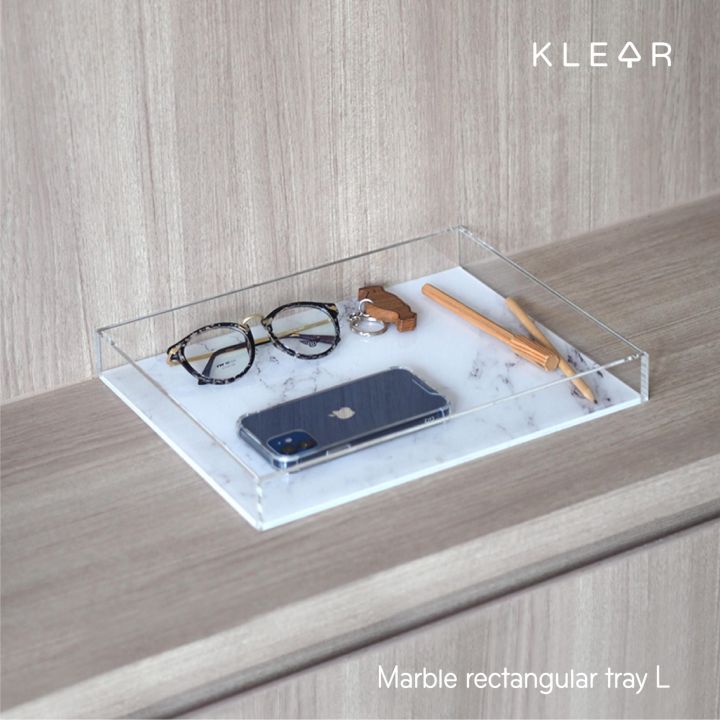 klearobject-marble-rectangular-tray-l-ถาดอะคริลิคใสพื้นลายหินอ่อน-ถาดใส่ของ-ถาดเอนกประสงค์-ถาดวางของใช้บนโต๊ะ-ถาดลายหินอ่อน-ถาดใส่เครื่องสำอางค์-ถาดน