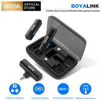 BOYA BOYALINK ไมโครโฟนไร้สายลาวาเลียร์คู่2.4Ghz สำหรับ Android iPhone iPad กล้อง DSLR พร้อมอะแดปเตอร์เคสการชาร์จรวมไมโครโฟนติดปกเสื้อลดเสียงรบกวนสำหรับการบันทึกวิดีโอการสัมภาษณ์การสตรีมสด Tiktok YouTube แบตเตอรี่10ชั่วโมง100เมตร