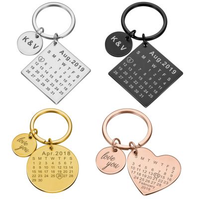 Custom DIY Personalized Calendar Keychain Hand Carved Calendar Keyring Gift for Boyfriend Girlfriend Stainless Steel Private Key Chains