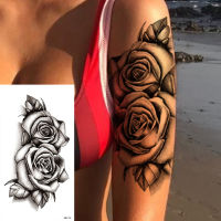 【cw】Waterproof Temporary Tattoo Sticker 3D Lace Rose Flower Tattoos Line Lotus Body Art Arm Fake Sleeve Tatoo Women Men 【hot】