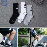 EVETNIGHT Fashion Teenager Hosiery Skateboard Breathable Mens Socks Cotton Semi-high Sport Three-bar Striped