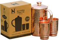 HealthGoodsIn - Pure Copper (99.74%) Hammered Water Jug with 2 Hammered Copper Tumblers  Copper Pitcher and Tumblers for Ayurveda Health Benefits