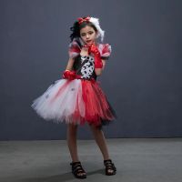 Baby Girls Cruella Deville Tutu Dress for 101 Dalmatians Villain Halloween Costume Kids Vintage Polka Dots Cosplay Fancy Dresses