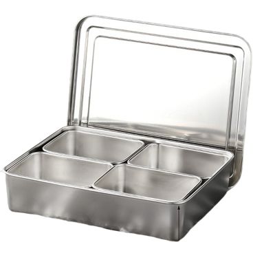 1 PCS 4 Grids Seasoning Box with Lid Rectangle Hotel Household Spice Organizer Stainless Steel