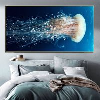 Luyameishop Marine Life สีฟ้าลึกลับ Seabed แมงกะพรุนภาพวาดผ้าใบ-Wall Art โปสเตอร์และพิมพ์สำหรับห้องนั่งเล่น Home Decor - Cuadros