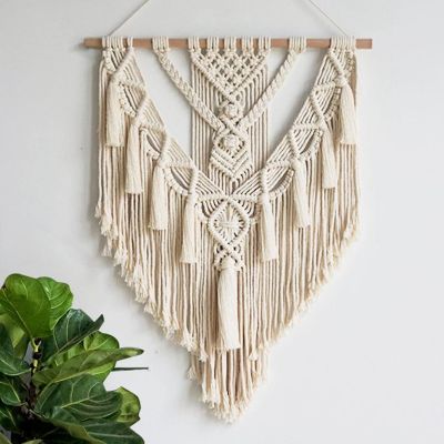 PATIMATE Macrame แขวนผ้าม่านติดผนังผ้าฝ้ายโบฮีเมียนตกแต่งผนังตกแต่งบ้านสวยงามทอด้วยมือ55X70cm ของขวัญ