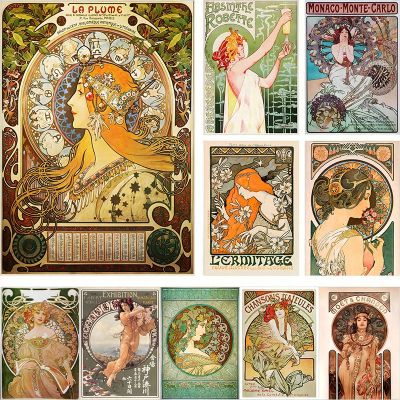 โปสเตอร์วินเทจ Art Nouveau Alphonse Mucha พิมพ์ผ้าใบวาดภาพภาพนามธรรมศิลปะบนผนังผู้หญิงสำหรับห้องนั่งเล่นการตกแต่งบ้าน