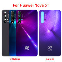 ใหม่กลับที่อยู่อาศัยแก้วสำหรับหัวเว่ย Nova 5ครั้งปกหลังแผงประตูด้านหลังกรณีที่มีกล้องเลนส์กาวแทนที่