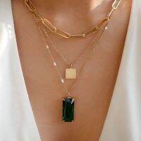 hotx【DT】 Multi-layered Necklace Color Rectangular Pendant Necklaces Jewelry