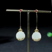 Natural White Jade Round Pendant Earrings 925 Sterling Silver Hetian Jades Nephrite Ruby Dangle Earring Women Fine Jewelry Gifts