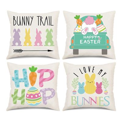 Easter Pillow Covers 18X18Inch Pillow Covers Easter Decorations Pillow Covers for Home Bunny Trail Truck Hip Hop Easter Pillows Decorative