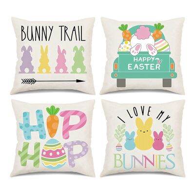 Easter Pillow Covers 18X18Inch Pillow Covers Easter Decorations Pillow Covers for Home Bunny Trail Truck Hip Hop Easter Pillows Decorative