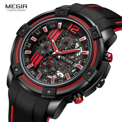（A Decent035）Megir Men 39; S SportsWatches ArmyChronograph Wristwatch For ManRelogios Masculino Clock 2097สีดำสีแดง
