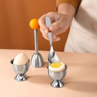 Egg Cracker Topper Set Soft Hard Boiled Eggs Separator Tool 2 Egg Cups2 Metal Spoons amp;1 Soft Boiled Egg Cutter Or Opener Silver