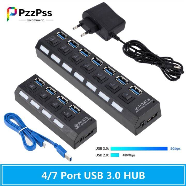 usb-pzzpss-3-0ฮับยูเอสบีฮับ-usb-3-0ที่พ้วง-usb-ตัวแยก-usb-ใช้อะแดปเตอร์4-7พอร์ตตัวขยายหลายอันฮับ2-0-usb3พร้อมสวิตช์สำหรับพีซี