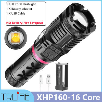 XHP160 16-Core Powerful Led Flashlight USB Rechargeable Zoom Lantern 7800mah COB outdoor Tactical powerful torch use 3x18650