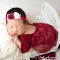 ❈☾⊙ rfefefewfeerew Recém-nascido Macacão Posando Roupas Terno De Fotografia Princesa Sem Costas Romper Traje Infantil Adereços Foto Headband