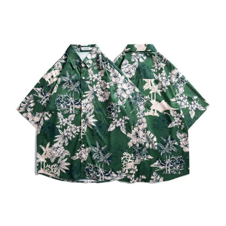 un-เสื้อฮาวาย-เสื้อลายดอกสีเขียว-เสื้อคู่-เสื้อลายดอกชาย-สไตล์ฮ่องกงย้อนยุค-เสื้อชีฟอง-เสื้อคู่-เสื้อฮาวายชาย2023