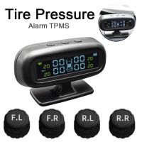 HO รถ TPMS สมาร์ทการตรวจสอบแรงดันลมยางเซนเซอร์วัดแรงดันพลังงานแสงอาทิตย์เกจดิจิตอลพร้อมจอแสดงผลสี LCD Universal