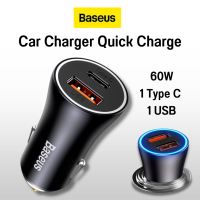 ฺBaseus  หัวชาร์จรถ 2 ช่อง Car Phone Charger 60w usb type c car charger quick charge หัวชาร์จบนรถ อแดปเตอร์ชาร์จไว บนรถ