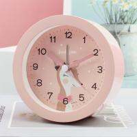 Children Cartoon Animal Round Alarm Clock Portable Bedside Ultra-quiet Sweeping Soft Warm-light Night Lamp Small Table Clock