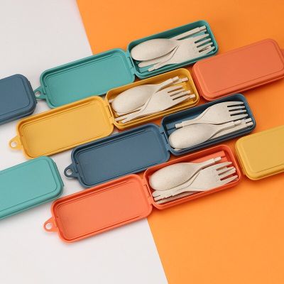 2022  Wheat Straw Dinnerware Set Portable Tableware Knife Fork Spoon Chopsticks Set Travel Cutlery Set Eco-Friendly Utensil Box Flatware Sets