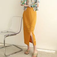 卍✒∈ Aiden001 One Size Spring And Summer Pleated Casual All-Match Temperament Commuter Front Slit Skirt 2285