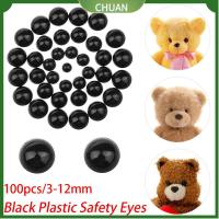 CHUAN 100pcs งานฝีมือ DIY พลาสติก ตุ๊กตาผ้า การทำหุ่นสัตว์ Bears เข็ม Felting อุปกรณ์เสริมตุ๊กตา ตาความปลอดภัยสีดำ