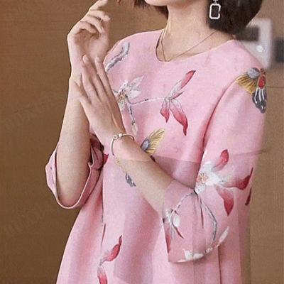 duxuan เสื้อยืดสตรีสไตล์ใหม่สไตล์เอเชียตะวันออกใต้ในฤดูร้อน คอกลมลายพิมพ์สวยงาม สำหรับผู้หญิงที่ชอบเสื้อผ้าสบายๆ