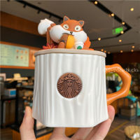Starbuck ถ้วย2022ถ้วยมีฝาน้ำสำหรับวางบนโต๊ะแก้วเซรามิคถ้วยกาแฟรูปกระรอกรากต้นไม้กลางฤดูใบไม้ร่วง