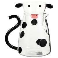 550Ml Cartoon Cow Shape Cold Kettle Microwave Glass Milk Pot Flower Teapot Water Bottle Beverage Coffee Pot With Cup