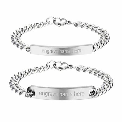 Free Engrave~ Engraving Personalized Custom Name celet Stainless Steel Silver Chain Bangle For Women Men
