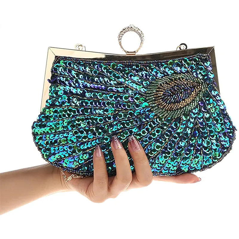Buy Latest Hot Fashion Women Complete Rhinestone Bridal Clutch Purse  Embroidered Peacock Diamond Ring Sparkling Sequined Handbag Peacock Feather  Pattern Of Long-Chain Shoulder Messenger Evening Bag And A Simple High-End  Business Gifts