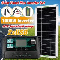 1000W Solar Panel plus Inverter System 220V Rechargeable Household Grid Double USB Socket Blowing Fan Appliance