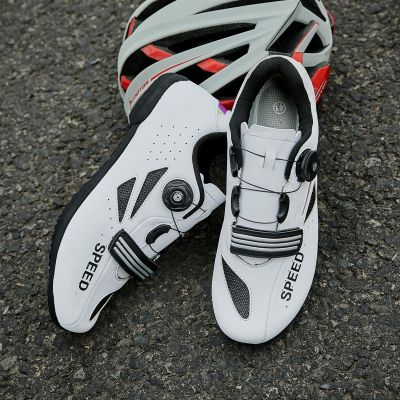 Professional cycling shoes non-locking rubber shoes men women cycling bike shoes low-top leather with rotating button