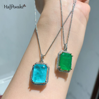 Classic Geometric Emerald Paraiba Tourmaline Sterling Silver Necklace For Women Wedding Gift Chain With Pendant Aesthetic Choker