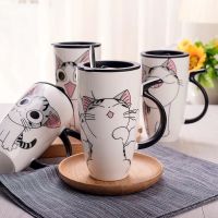 hotx【DT】 600ml Ceramics Mug with Lid Large Capacity Cartoon Mugs Drinkware Cups Gifts