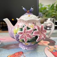 Ceramic Lily Butterfly Cold Water Pot Afternoon Tea Coffee Pot Cup And Saucer Set Gift Tea Set Home Cooling Kettle Office Teapot