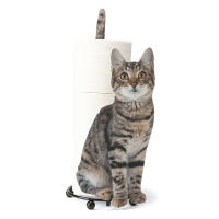 Roll Paper Holder Creative Cat Shaped Toilet Paper Storage Rack Simulation Kitten Metal Paper Stand Gift For Cat Lover Baño