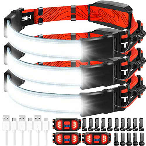 1 Pack Rechargeable Head Lamp Wide Beam LED Headlamp Waterproof 1000 Lumen 240° Illumination with Red Taillight 3 Modes Headlamp Flashlight for Adults Camping Hiking Fishing Cycling 