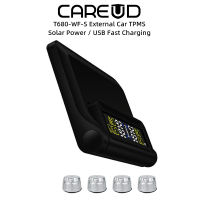 CAREUD T680-WF Car TPMS จอแสดงผล LCD ระบบการตรวจสอบแรงดันยางรถยนต์ Car พร้อมเซ็นเซอร์ภายนอก4ยูเอสบีชาร์จไวพลังงานจากแสงอาทิตย์