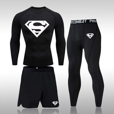 Mens Compression MMA Set Long Tight T-shirt Tracksuit Clothes Men Pants Workout Bodybuilding Rashguard Men Sports Suit