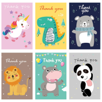 【6 PCS】Thank You Card with Envelope Cartoon Greeting Card for Kids