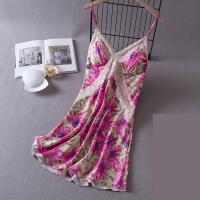 Female Suspender Nightgown Lingerie New Summer Print Sleepwear Sexy Lace Nightdress Bathrobe Lady Silky Satin Home Wear Gown