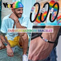 Vnox Rainbow Woven Leather LGBTQ Bracelets  Lesbians Gays Bisexuals Bracelet Braided Pride Men Women Couple Friendship Jewelry Replacement Parts