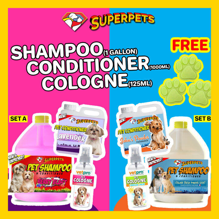 ⭐ Superpets SHAMPOO + CONDITIONER + COLOGNE + FREE 3 SOAP - Set | Lazada PH